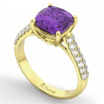 Cushion Cut Amethyst & Diamond Engagement Ring 18k Yellow Gold (4.42ct)