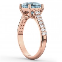 Cushion Cut Aquamarine & Diamond Engagement Ring 14k Rose Gold (4.42ct)