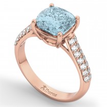 Cushion Cut Aquamarine & Diamond Engagement Ring 14k Rose Gold (4.42ct)
