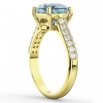 Cushion Cut Aquamarine & Diamond Engagement Ring 14k Yellow Gold (4.42ct)