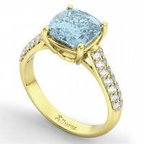 Cushion Cut Aquamarine & Diamond Engagement Ring 14k Yellow Gold (4.42ct)
