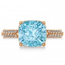 Cushion Cut Aquamarine & Diamond Engagement Ring 18k Rose Gold (4.42ct)