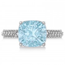 Cushion Cut Aquamarine & Diamond Engagement Ring 18k White Gold (4.42ct)