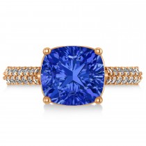 Cushion Cut Blue Sapphire & Diamond Ring 14k Rose Gold (4.42ct)