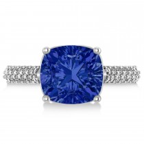 Cushion Cut Blue Sapphire & Diamond Ring 14k White Gold (4.42ct)