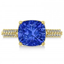 Cushion Cut Blue Sapphire & Diamond Ring 18k Yellow Gold (4.42ct)