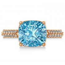 Cushion Cut Blue Topaz & Diamond Ring 14k Rose Gold (4.42ct)