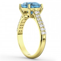 Cushion Cut Blue Topaz & Diamond Ring 14k Yellow Gold (4.42ct)
