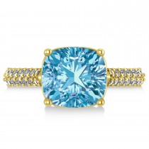 Cushion Cut Blue Topaz & Diamond Ring 14k Yellow Gold (4.42ct)