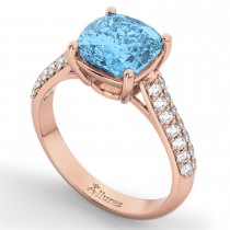 Cushion Cut Blue Topaz & Diamond Ring 18k Rose Gold (4.42ct)