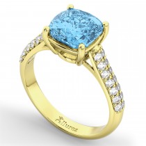Cushion Cut Blue Topaz & Diamond Ring 18k Yellow Gold (4.42ct)