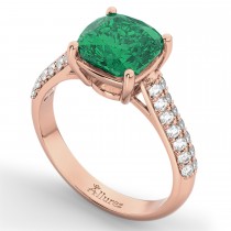 Cushion Cut Emerald & Diamond Engagement Ring 14k Rose Gold (4.42ct)