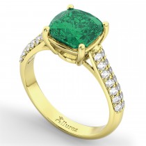 Cushion Cut Emerald & Diamond Engagement Ring 14k Yellow Gold (4.42ct)