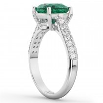 Cushion Cut Emerald & Diamond Engagement Ring 18k White Gold (4.42ct)