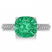 Cushion Cut Emerald & Diamond Engagement Ring 18k White Gold (4.42ct)