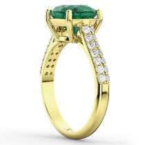 Cushion Cut Emerald & Diamond Engagement Ring 18k Yellow Gold (4.42ct)