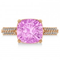 Cushion Cut Pink Sapphire & Diamond Ring 14k Rose Gold (4.42ct)