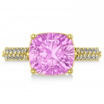 Cushion Cut Pink Sapphire & Diamond Ring 14k Yellow Gold (4.42ct)