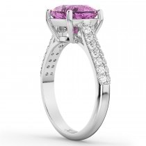 Cushion Cut Pink Sapphire & Diamond Ring 18k White Gold (4.42ct)