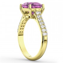 Cushion Cut Pink Sapphire & Diamond Ring 18k Yellow Gold (4.42ct)