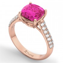 Cushion Cut Pink Tourmaline & Diamond Ring 14k Rose Gold (4.42ct)