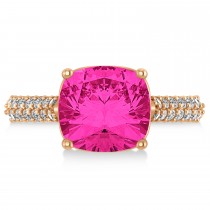 Cushion Cut Pink Tourmaline & Diamond Ring 14k Rose Gold (4.42ct)