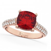 Cushion Cut Ruby & Diamond Engagement Ring 14k Rose Gold (4.42ct)