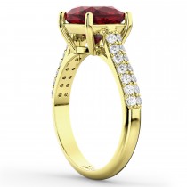 Cushion Cut Ruby & Diamond Engagement Ring 14k Yellow Gold (4.42ct)