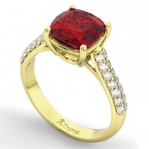 Cushion Cut Ruby & Diamond Engagement Ring 18k Yellow Gold (4.42ct)