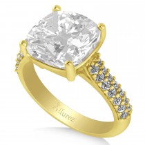 Cushion Cut White Topaz & Diamond Engagement Ring 14k Yellow Gold (4.42ct)