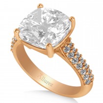 Cushion Cut White Topaz & Diamond Engagement Ring 18k Rose Gold (4.42ct)