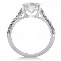 Cushion Cut White Topaz & Diamond Engagement Ring 18k White Gold (4.42ct)