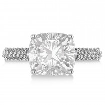 Cushion Cut White Topaz & Diamond Engagement Ring 18k White Gold (4.42ct)