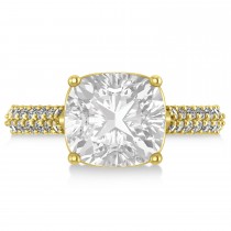 Cushion Cut White Topaz & Diamond Engagement Ring 18k Yellow Gold (4.42ct)