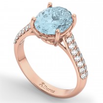 Oval Aquamarine & Diamond Engagement Ring 14k Rose Gold (4.42ct)