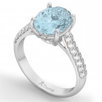 Oval Aquamarine & Diamond Engagement Ring 14k White Gold (4.42ct)