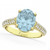 Oval Aquamarine & Diamond Engagement Ring 14k Yellow Gold (4.42ct)