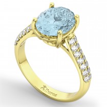 Oval Aquamarine & Diamond Engagement Ring 18k Yellow Gold (4.42ct)