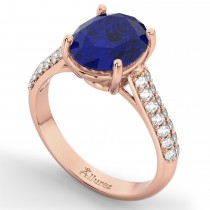 Oval Blue Sapphire & Diamond Engagement Ring 14k Rose Gold (4.42ct)