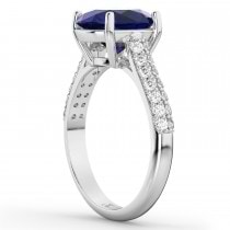 Oval Blue Sapphire & Diamond Engagement Ring 14k White Gold (4.42ct)