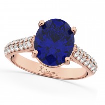 Oval Blue Sapphire & Diamond Engagement Ring 18k Rose Gold (4.42ct)