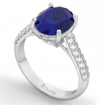 Oval Blue Sapphire & Diamond Engagement Ring 18k White Gold (4.42ct)