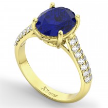 Oval Blue Sapphire & Diamond Engagement Ring 18k Yellow Gold (4.42ct)