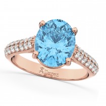 Oval Blue Topaz & Diamond Engagement Ring 14k Rose Gold (4.42ct)
