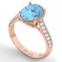Oval Blue Topaz & Diamond Engagement Ring 14k Rose Gold (4.42ct)