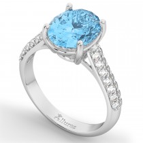 Oval Blue Topaz & Diamond Engagement Ring 14k White Gold (4.42ct)