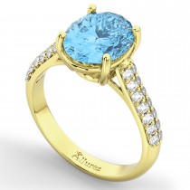 Oval Blue Topaz & Diamond Engagement Ring 18k Yellow Gold (4.42ct)