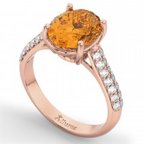Oval Citrine & Diamond Engagement Ring 14k Rose Gold (4.42ct)