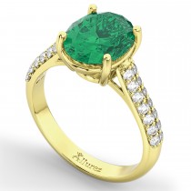 Oval Emerald & Diamond Engagement Ring 14k Yellow Gold (4.42ct)