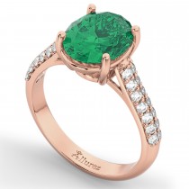 Oval Emerald & Diamond Engagement Ring 18k Rose Gold (4.42ct)